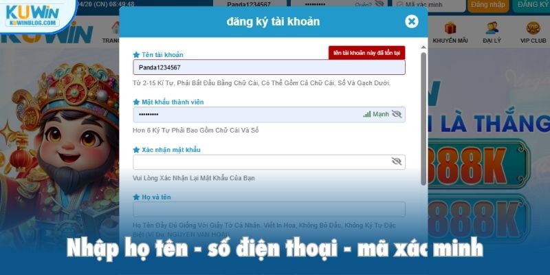 Nhập họ tên, số điện thoại và mã xác minh